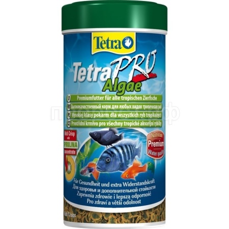 Корм для рыб Tetra Pro Algae банка 100 мл чипсы с спирулиной для рыб