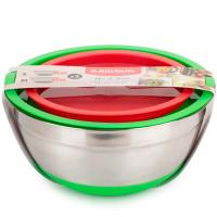 Набор стальных мисок MIX&STORE 2шт (1.5л+2.4) с крышками, силиконовое дно /ASS022/6шт/ATTRIBUTE STEE