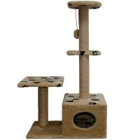 Когтеточка домик с 2-умя полками и домиком квадратная мех джут корич с игрушкой 114*66*38см/DONBARON