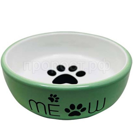 Миска керамика с лапкой кошки зеленая 13,4*13,4*4см 320мл/МКР2103/Евро