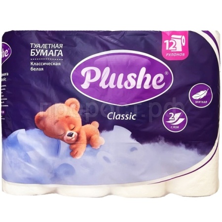 Туалетная бумага 2 слоя "Plushe Classic" 12рулонов*18м белый/12шт/0232