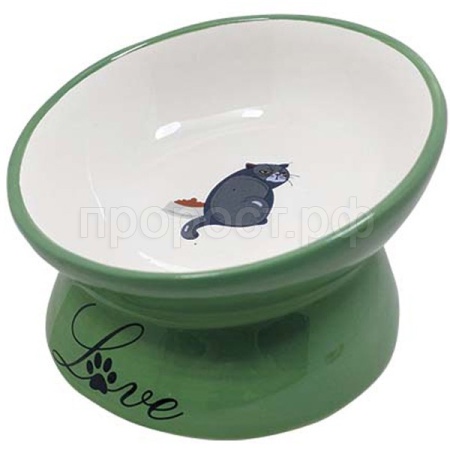 Миска керамика на ножке с котом зеленая 13*13*9,5см 120мл/МКР2114/Евро