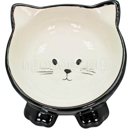 Миска керамика Мордочка кошки с наклоном на лапках черная 13,5*13,5*8,5см 140мл/МКР608/Евро