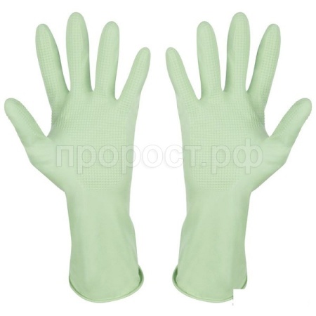 Перчатки латексные с хлопковым напылением зеленые М /101279/