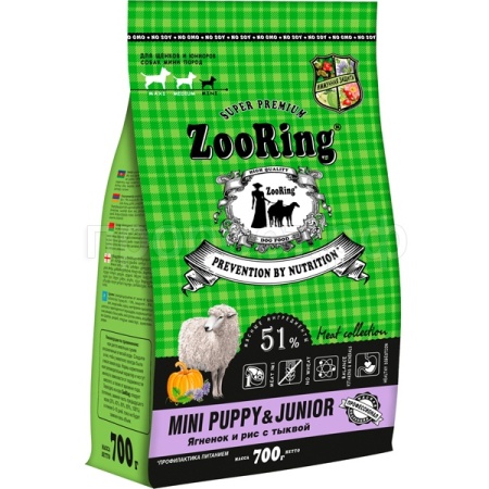 Собаки ZooRing Puppy&Junior ягненок/рис/тыква д/щенков мини пород 700гр/5шт/314267