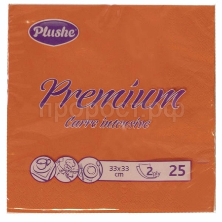 Салфетки бумажные 2 слоя "Plushe Premium Carre Intensive" 33см оранж. инт. 25лист /2029