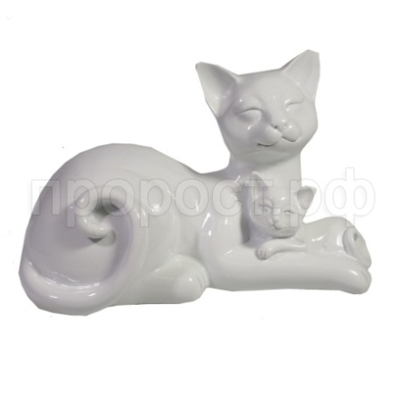 Кошка с котенком (белый глянец) L18W10H12см 713611/D073
