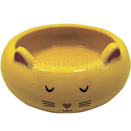 Миска керамика Мордочка кошки желтая 13*13*5,5см 260мл/МКР2112/Евро