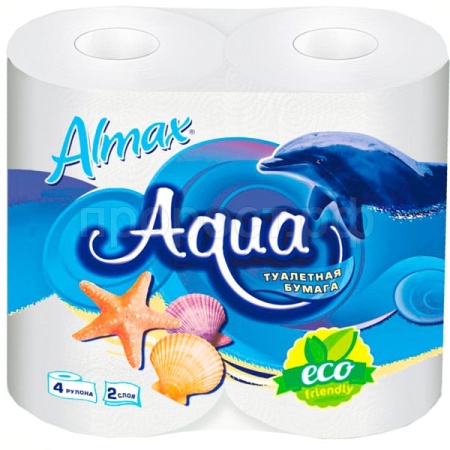 Туалетная бумага 2 слоя "ALMAX AQUA ECО" 4рулона*16м белая/16шт/60569/