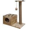 Когтеточка домик с полкой на основании квадратная мех джут беж с игрушкой 37*68*80см/DONBARON