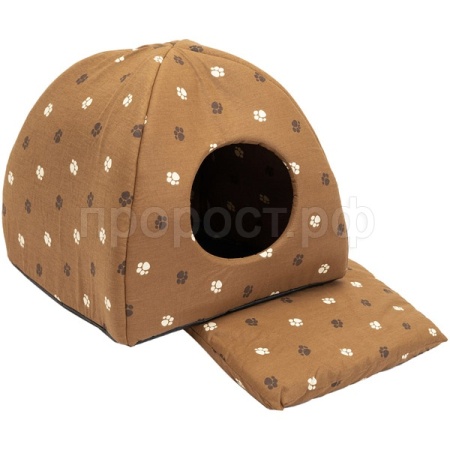 Лежанка-Домик ЮРТА мягкий с подушкой хлопок поролон коричневый 42*42*41см/9632кор