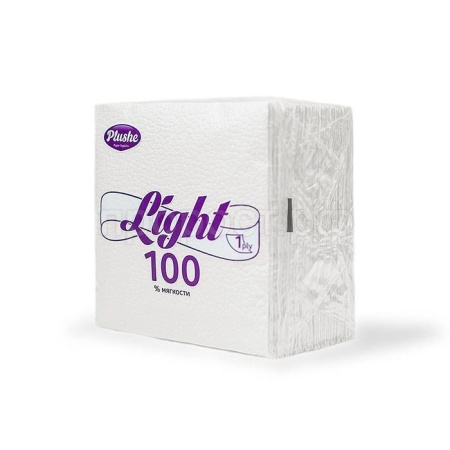 Салфетки бумажные 1 слой "Plushe Light" 22.5*22.5см белый паст (сплошное) 90 листов