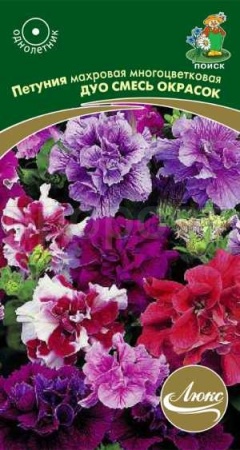 Поиск Петуния махровая многоцветковая Дуо смесь окрасок 10шт
