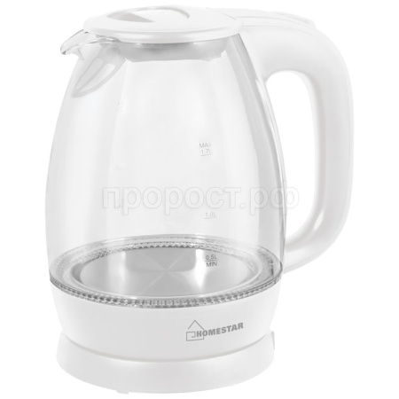 Чайник 1,7л HOMESTAR стекло, пластик белый HS-1012