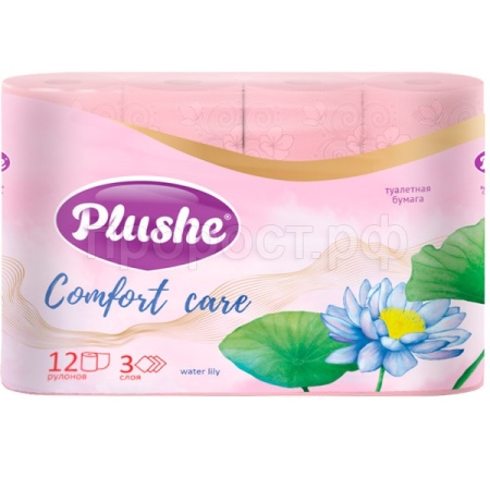 Туалетная бумага 3 слоя "Plushe Comfort care water lily" 12рулонов розовый Аромат/12шт/75262