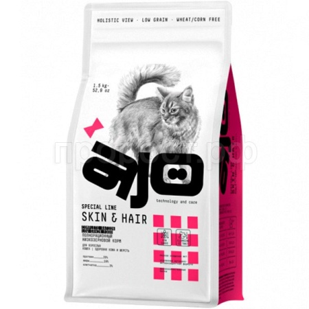 Кошки AJO Cat Skin & Hair д/кошек здоровая кожа и красивая шерсть 1,5кг/6шт/0242