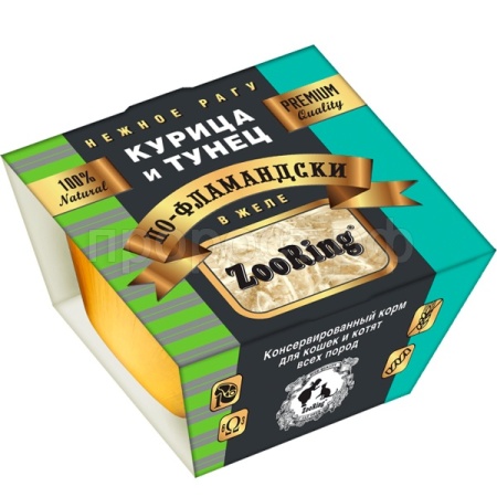 Кошки ZooRing рагу желе курица/тунец по-фламандски д/кошек и котят ж/б 75гр/12шт/521701